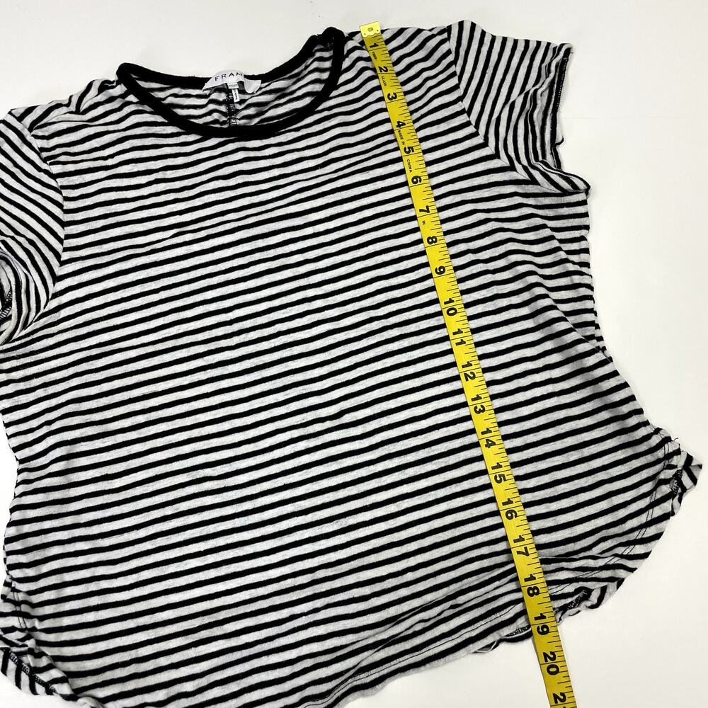 Frame Linen Classic Striped T-Shirt M Black White Crew Neck - Picture 14 of 15